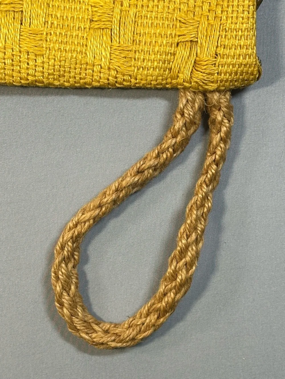 Woven Zipper Wristlet Clutch w/ Rope Handle - Mustard Yellow, Lined